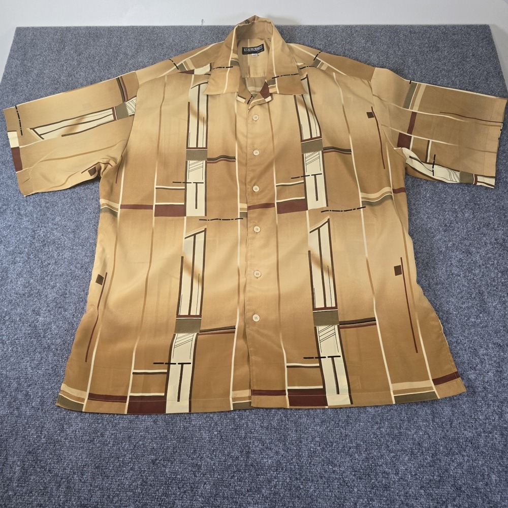 Mench Platinum Shirt Mens 3XL XXXL Brown Tan‎ Geo Print Polyester Button Down